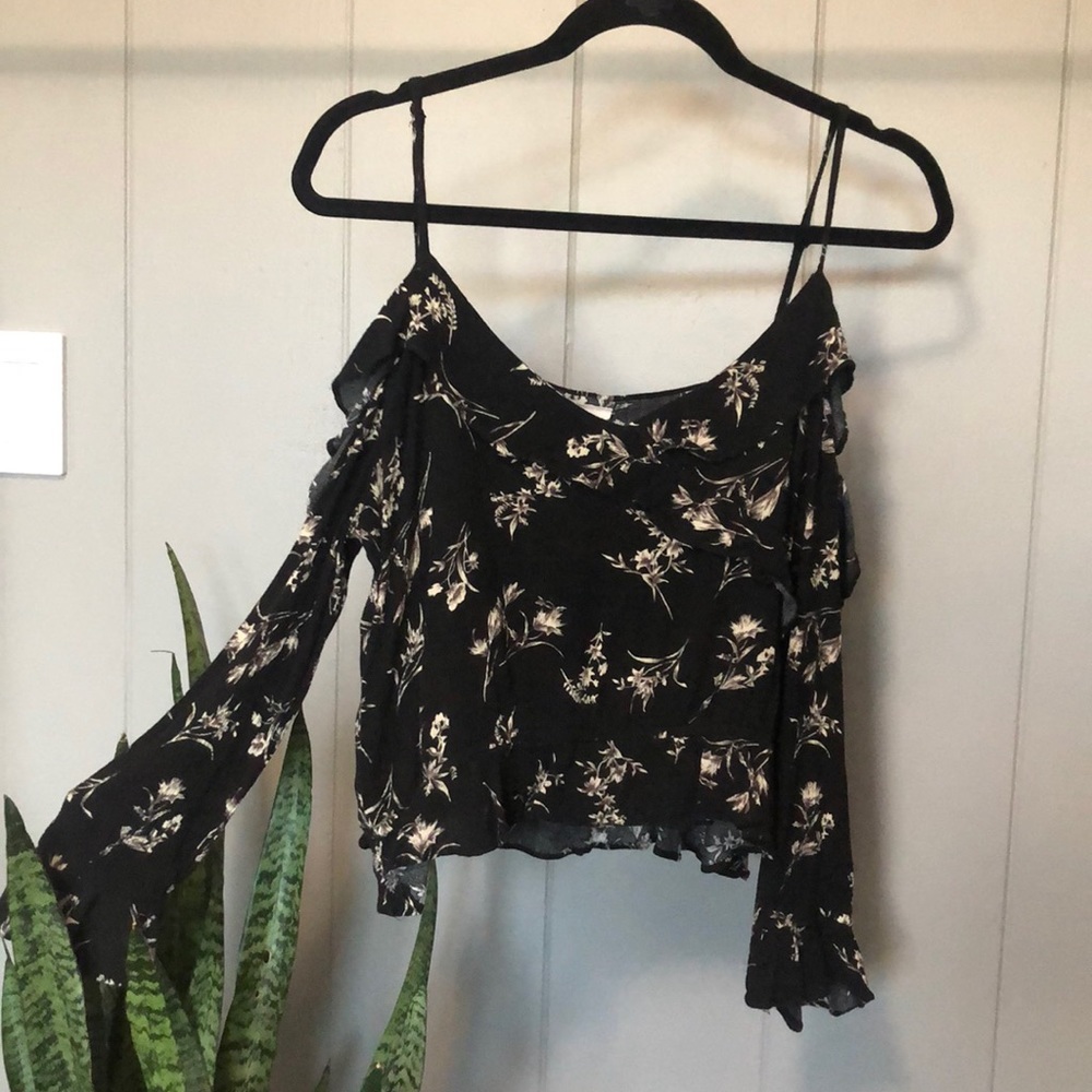 OFF SHOULDER CROP BLOUSE FLORAL PRINT